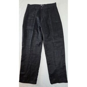 Dream USA Mens 36 Black Ramie Plaid Dress Pants Trousers Flat Front Textured